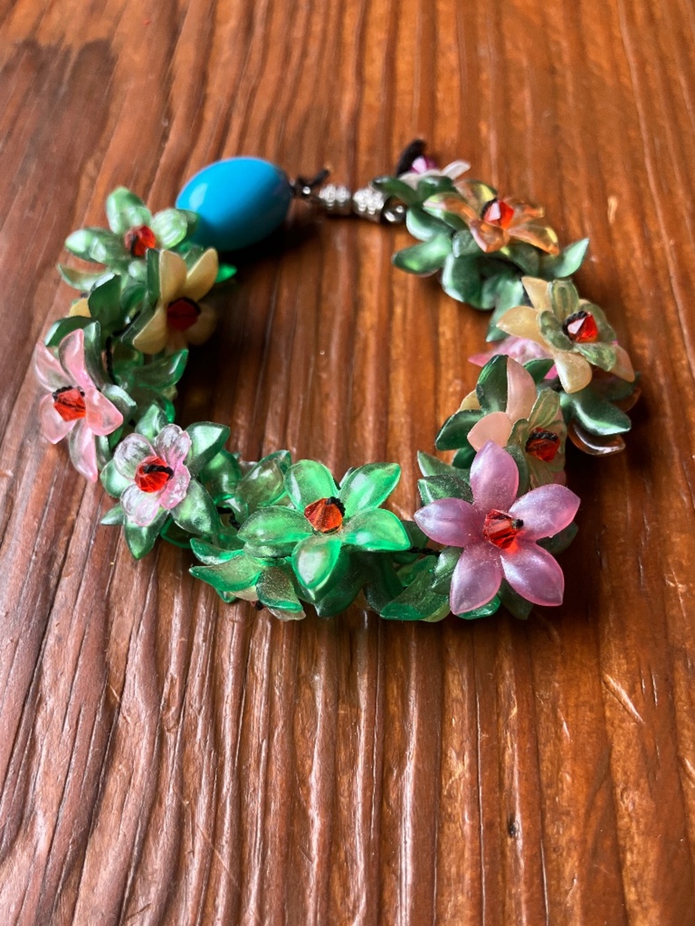 Whimsical 3D Flower & Leaf Beaded Statement Bracelet - Picture 1 of 12